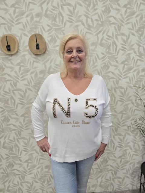 Dunne Trui Nummer 5 Wit t/m 48
