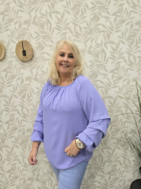 Shirt gesmockte mouw Lila t/m 48