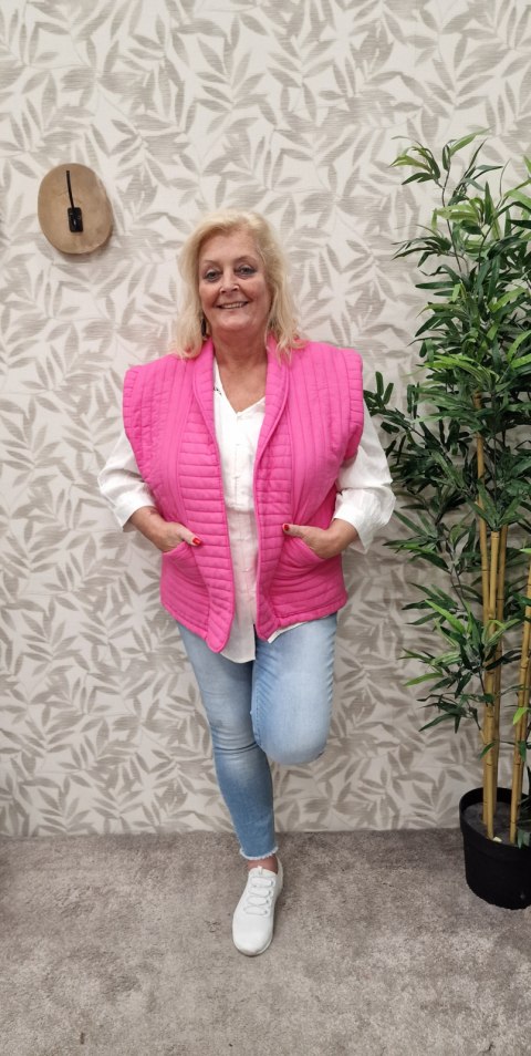 Kort Gilet / Bodywarmer effen fuchsia t/m 48