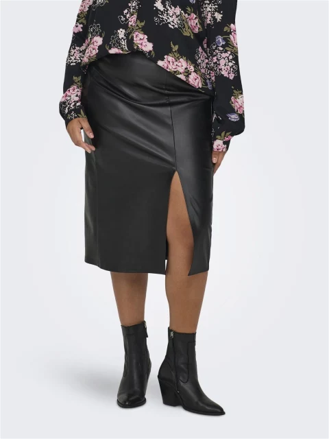 Long skirt Carmia faux leather black t/m 54