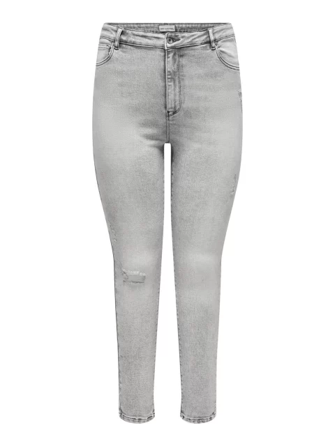 Jeans Carmily HW skinny destroyed light grey denim